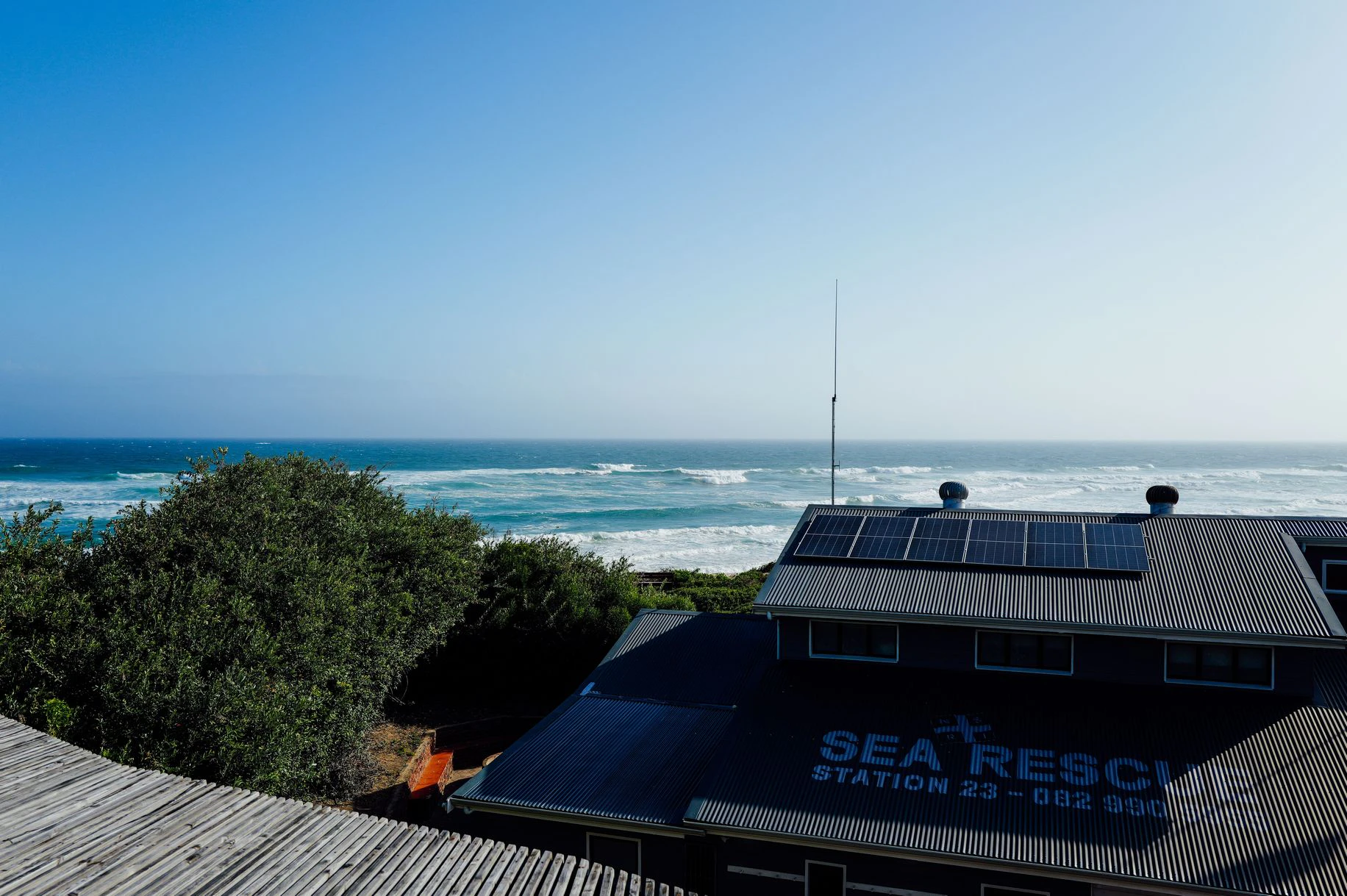 Solar panels on a coastal building